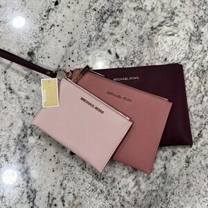 MICHAEL KORS JET SET TRAVEL WRISTLET TRIO SAFFIANO LEATHER WALLETS SET Pink